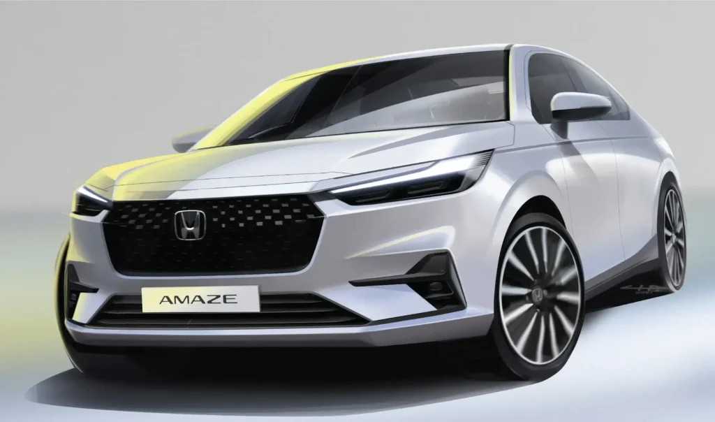 Luxurious interior of the new Honda Amaze featuring a touchscreen infotainment system.